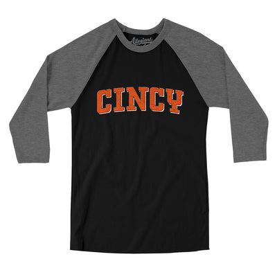 Cincy Varsity Men/Unisex Raglan 3/4 Sleeve T-Shirt-Black|Deep Heather-Allegiant Goods Co. Vintage Sports Apparel
