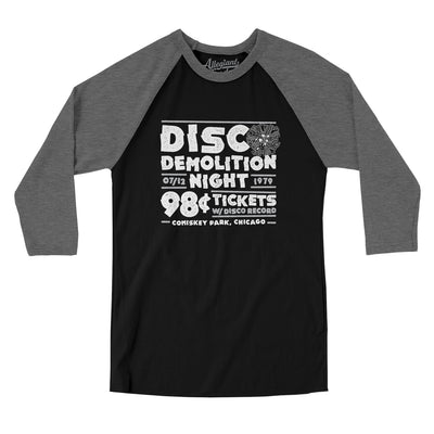 Disco Demolition Night Men/Unisex Raglan 3/4 Sleeve T-Shirt-Black|Deep Heather-Allegiant Goods Co. Vintage Sports Apparel