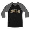 Nola Varsity Men/Unisex Raglan 3/4 Sleeve T-Shirt-Black|Deep Heather-Allegiant Goods Co. Vintage Sports Apparel