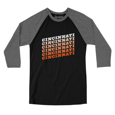 Cincinnati Vintage Repeat Men/Unisex Raglan 3/4 Sleeve T-Shirt-Black|Deep Heather-Allegiant Goods Co. Vintage Sports Apparel