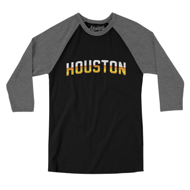 Houston Varsity Men/Unisex Raglan 3/4 Sleeve T-Shirt-Black|Deep Heather-Allegiant Goods Co. Vintage Sports Apparel