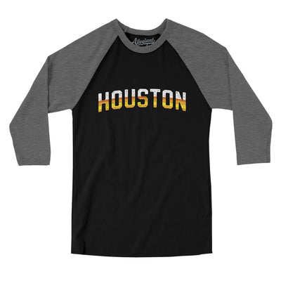 Houston Varsity Men/Unisex Raglan 3/4 Sleeve T-Shirt-Black|Deep Heather-Allegiant Goods Co. Vintage Sports Apparel