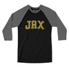 Jax Varsity Men/Unisex Raglan 3/4 Sleeve T-Shirt-Black|Deep Heather-Allegiant Goods Co. Vintage Sports Apparel