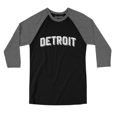 Detroit Varsity Men/Unisex Raglan 3/4 Sleeve T-Shirt-Black|Deep Heather-Allegiant Goods Co. Vintage Sports Apparel