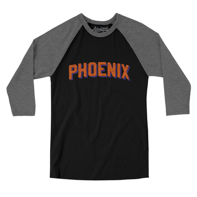 Phoenix Varsity Men/Unisex Raglan 3/4 Sleeve T-Shirt-Black|Deep Heather-Allegiant Goods Co. Vintage Sports Apparel