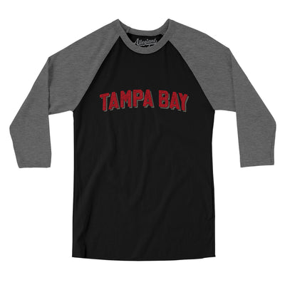 Tampa Bay Varsity Men/Unisex Raglan 3/4 Sleeve T-Shirt-Black|Deep Heather-Allegiant Goods Co. Vintage Sports Apparel