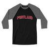Portland Varsity Men/Unisex Raglan 3/4 Sleeve T-Shirt-Black|Deep Heather-Allegiant Goods Co. Vintage Sports Apparel
