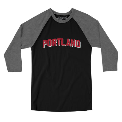 Portland Varsity Men/Unisex Raglan 3/4 Sleeve T-Shirt-Black|Deep Heather-Allegiant Goods Co. Vintage Sports Apparel