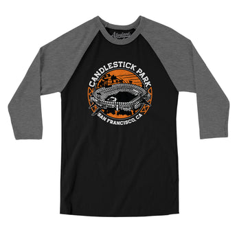 Candlestick Park Men/Unisex Raglan 3/4 Sleeve T-Shirt-Black|Deep Heather-Allegiant Goods Co. Vintage Sports Apparel