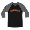 Cincinnati Varsity Men/Unisex Raglan 3/4 Sleeve T-Shirt-Black|Deep Heather-Allegiant Goods Co. Vintage Sports Apparel