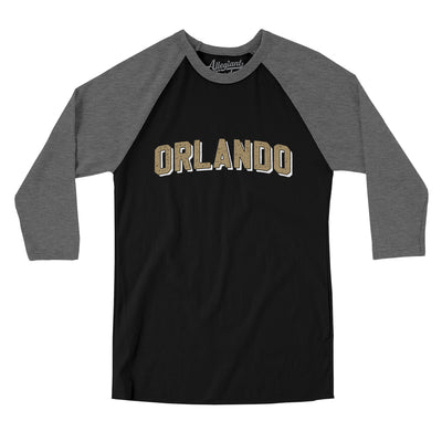 Orlando Varsity Men/Unisex Raglan 3/4 Sleeve T-Shirt-Black|Deep Heather-Allegiant Goods Co. Vintage Sports Apparel