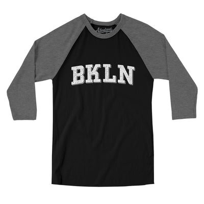 BKLN Varsity Men/Unisex Raglan 3/4 Sleeve T-Shirt-Black|Deep Heather-Allegiant Goods Co. Vintage Sports Apparel