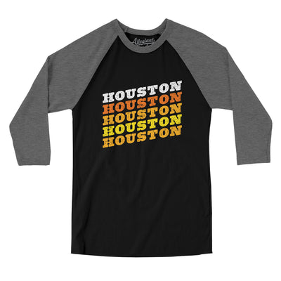 Houston Vintage Repeat Men/Unisex Raglan 3/4 Sleeve T-Shirt-Black|Deep Heather-Allegiant Goods Co. Vintage Sports Apparel