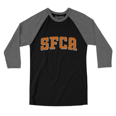 Sfca Varsity Men/Unisex Raglan 3/4 Sleeve T-Shirt-Black|Deep Heather-Allegiant Goods Co. Vintage Sports Apparel