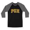 Pgh Varsity Men/Unisex Raglan 3/4 Sleeve T-Shirt-Black|Deep Heather-Allegiant Goods Co. Vintage Sports Apparel