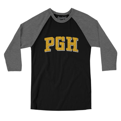 Pgh Varsity Men/Unisex Raglan 3/4 Sleeve T-Shirt-Black|Deep Heather-Allegiant Goods Co. Vintage Sports Apparel
