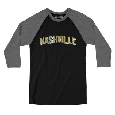 Nashville Varsity Men/Unisex Raglan 3/4 Sleeve T-Shirt-Black|Deep Heather-Allegiant Goods Co. Vintage Sports Apparel