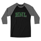 Hnl Varsity Men/Unisex Raglan 3/4 Sleeve T-Shirt-Black|Deep Heather-Allegiant Goods Co. Vintage Sports Apparel