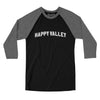 Happy Valley Varsity Men/Unisex Raglan 3/4 Sleeve T-Shirt-Black|Deep Heather-Allegiant Goods Co. Vintage Sports Apparel