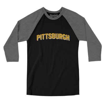 Pittsburgh Varsity Men/Unisex Raglan 3/4 Sleeve T-Shirt-Black|Deep Heather-Allegiant Goods Co. Vintage Sports Apparel