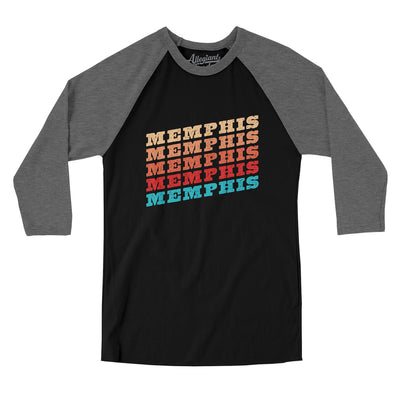 Memphis Vintage Repeat Men/Unisex Raglan 3/4 Sleeve T-Shirt-Black|Deep Heather-Allegiant Goods Co. Vintage Sports Apparel