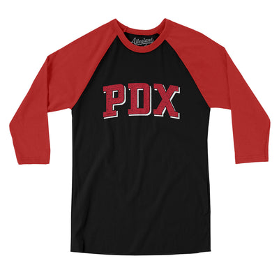 Pdx Varsity Men/Unisex Raglan 3/4 Sleeve T-Shirt-Black|Red-Allegiant Goods Co. Vintage Sports Apparel