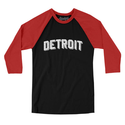 Detroit Varsity Men/Unisex Raglan 3/4 Sleeve T-Shirt-Black|Red-Allegiant Goods Co. Vintage Sports Apparel