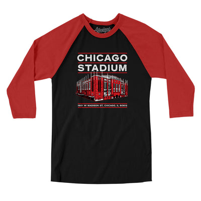 Chicago Stadium Men/Unisex Raglan 3/4 Sleeve T-Shirt-Black|Red-Allegiant Goods Co. Vintage Sports Apparel