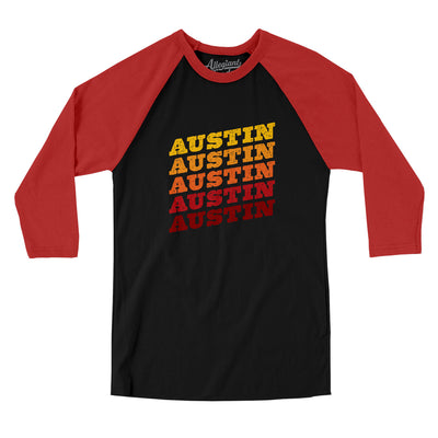Austin Vintage Repeat Men/Unisex Raglan 3/4 Sleeve T-Shirt-Black|Red-Allegiant Goods Co. Vintage Sports Apparel