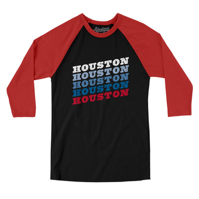 Houston Vintage Repeat Men/Unisex Raglan 3/4 Sleeve T-Shirt-Black|Red-Allegiant Goods Co. Vintage Sports Apparel