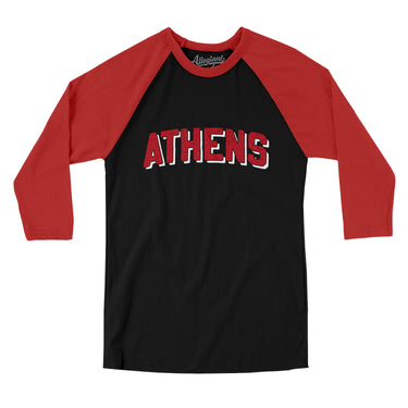 Athens Varsity Men/Unisex Raglan 3/4 Sleeve T-Shirt-Black|Red-Allegiant Goods Co. Vintage Sports Apparel