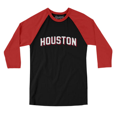 Houston Varsity Men/Unisex Raglan 3/4 Sleeve T-Shirt-Black|Red-Allegiant Goods Co. Vintage Sports Apparel