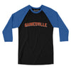Gainesville Varsity Men/Unisex Raglan 3/4 Sleeve T-Shirt-Black|True Royal-Allegiant Goods Co. Vintage Sports Apparel