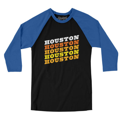 Houston Vintage Repeat Men/Unisex Raglan 3/4 Sleeve T-Shirt-Black|True Royal-Allegiant Goods Co. Vintage Sports Apparel