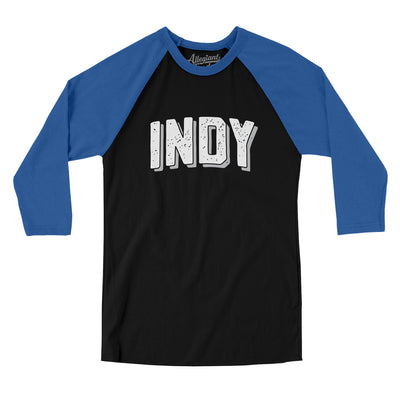 Indy Varsity Men/Unisex Raglan 3/4 Sleeve T-Shirt-Black|True Royal-Allegiant Goods Co. Vintage Sports Apparel