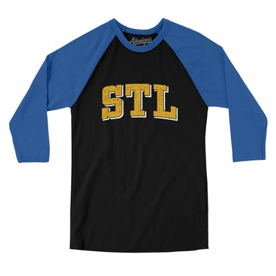 Stl Varsity Men/Unisex Raglan 3/4 Sleeve T-Shirt-Black|True Royal-Allegiant Goods Co. Vintage Sports Apparel