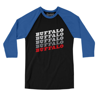 Buffalo Vintage Repeat Men/Unisex Raglan 3/4 Sleeve T-Shirt-Black|True Royal-Allegiant Goods Co. Vintage Sports Apparel