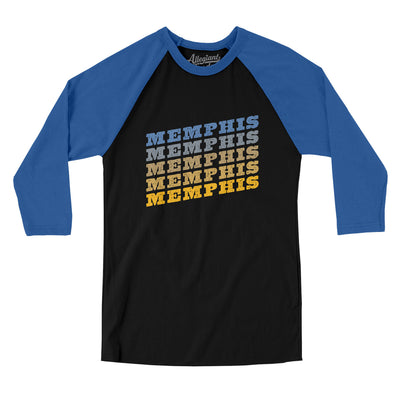 Memphis Vintage Repeat Men/Unisex Raglan 3/4 Sleeve T-Shirt-Black|True Royal-Allegiant Goods Co. Vintage Sports Apparel