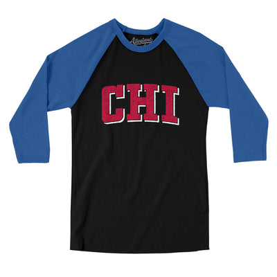 Chi Varsity Men/Unisex Raglan 3/4 Sleeve T-Shirt-Black|True Royal-Allegiant Goods Co. Vintage Sports Apparel