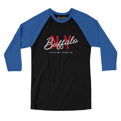 Buffalo Overprint Men/Unisex Raglan 3/4 Sleeve T-Shirt-Black|True Royal-Allegiant Goods Co. Vintage Sports Apparel