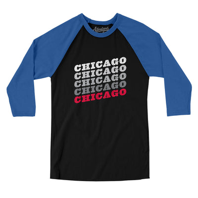 Chicago Vintage Repeat Men/Unisex Raglan 3/4 Sleeve T-Shirt-Black|True Royal-Allegiant Goods Co. Vintage Sports Apparel