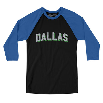 Dallas Varsity Men/Unisex Raglan 3/4 Sleeve T-Shirt-Black|True Royal-Allegiant Goods Co. Vintage Sports Apparel