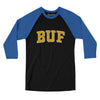 BUF Varsity Men/Unisex Raglan 3/4 Sleeve T-Shirt-Black|True Royal-Allegiant Goods Co. Vintage Sports Apparel