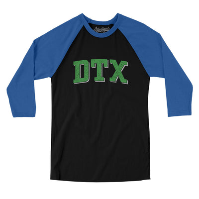 Dtx Varsity Men/Unisex Raglan 3/4 Sleeve T-Shirt-Black|True Royal-Allegiant Goods Co. Vintage Sports Apparel