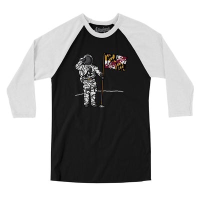 Maryland Flag Moonman Men/Unisex Raglan 3/4 Sleeve T-Shirt-Black|White-Allegiant Goods Co. Vintage Sports Apparel
