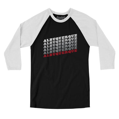 Albuquerque Vintage Repeat Men/Unisex Raglan 3/4 Sleeve T-Shirt-Black|White-Allegiant Goods Co. Vintage Sports Apparel