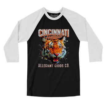 Cincinnati Football Throwback Mascot Men/Unisex Raglan 3/4 Sleeve T-Shirt-Allegiant Goods Co. Vintage Sports Apparel