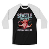 Seattle Hockey Throwback Mascot Men/Unisex Raglan 3/4 Sleeve T-Shirt-Allegiant Goods Co. Vintage Sports Apparel