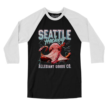 Seattle Hockey Throwback Mascot Men/Unisex Raglan 3/4 Sleeve T-Shirt-Allegiant Goods Co. Vintage Sports Apparel