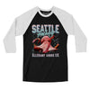 Seattle Hockey Throwback Mascot Men/Unisex Raglan 3/4 Sleeve T-Shirt-Black|White-Allegiant Goods Co. Vintage Sports Apparel